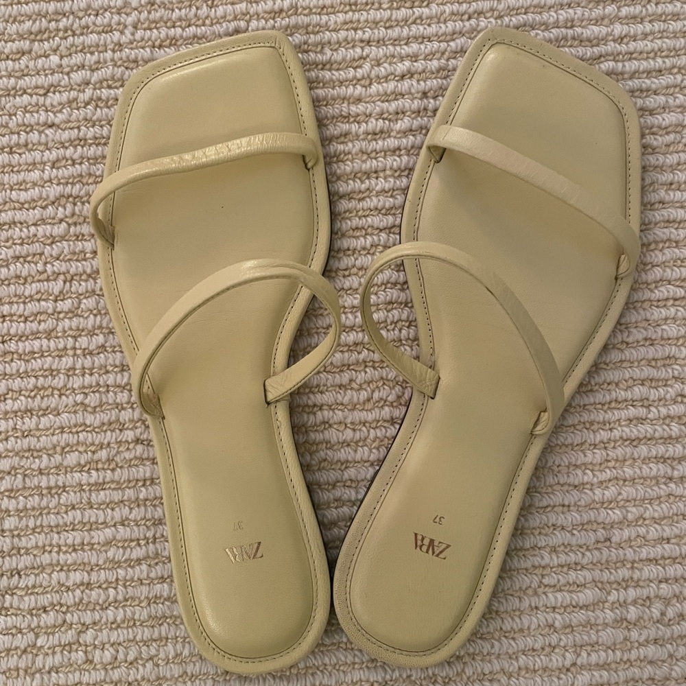 Zara Yellow Square Toe Strap Sandals, size 37